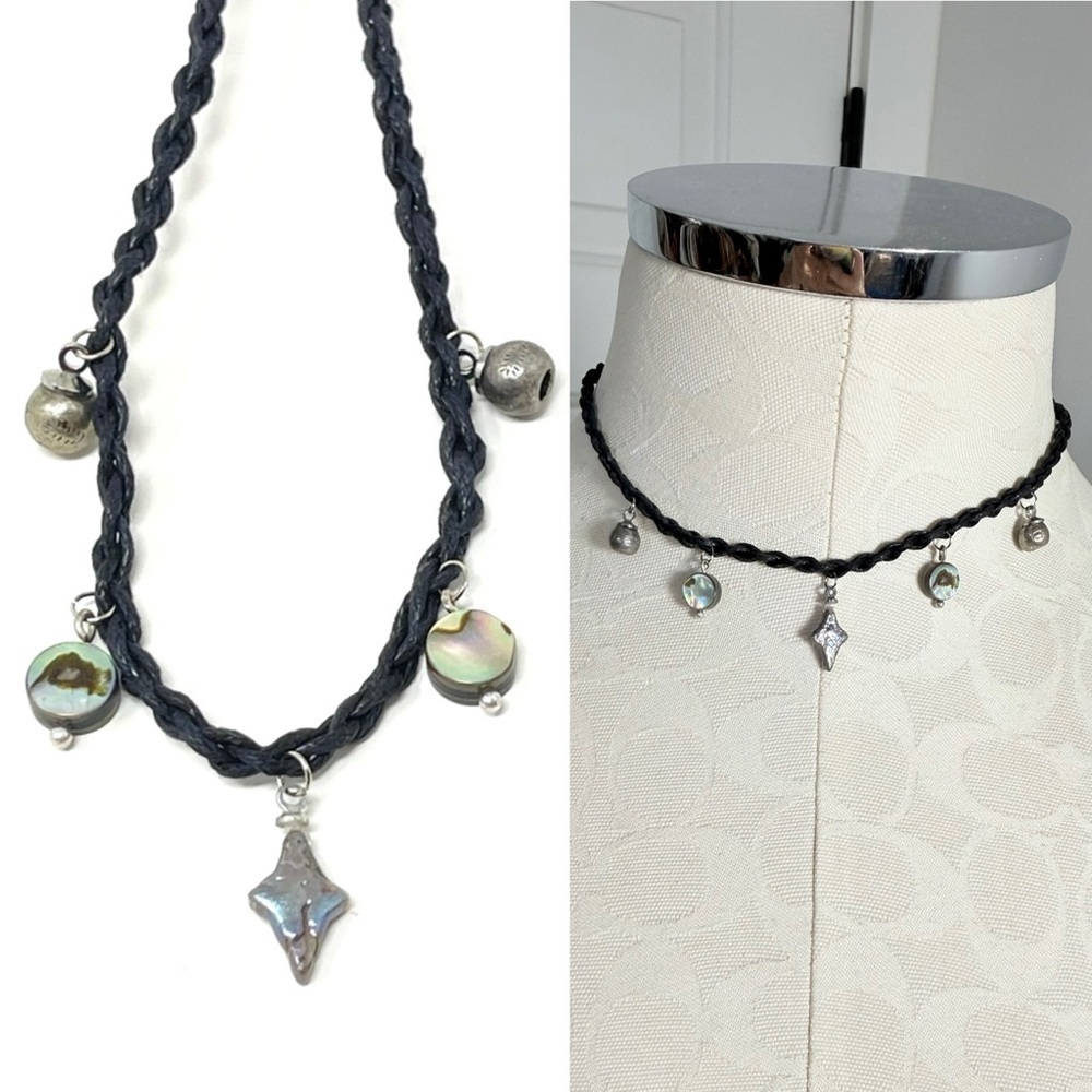 Free People Abalone Charm Braided Chocker Necklace